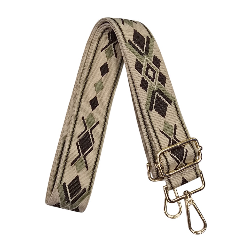Strap Beige con Rombos Negros y Detalles Verdes